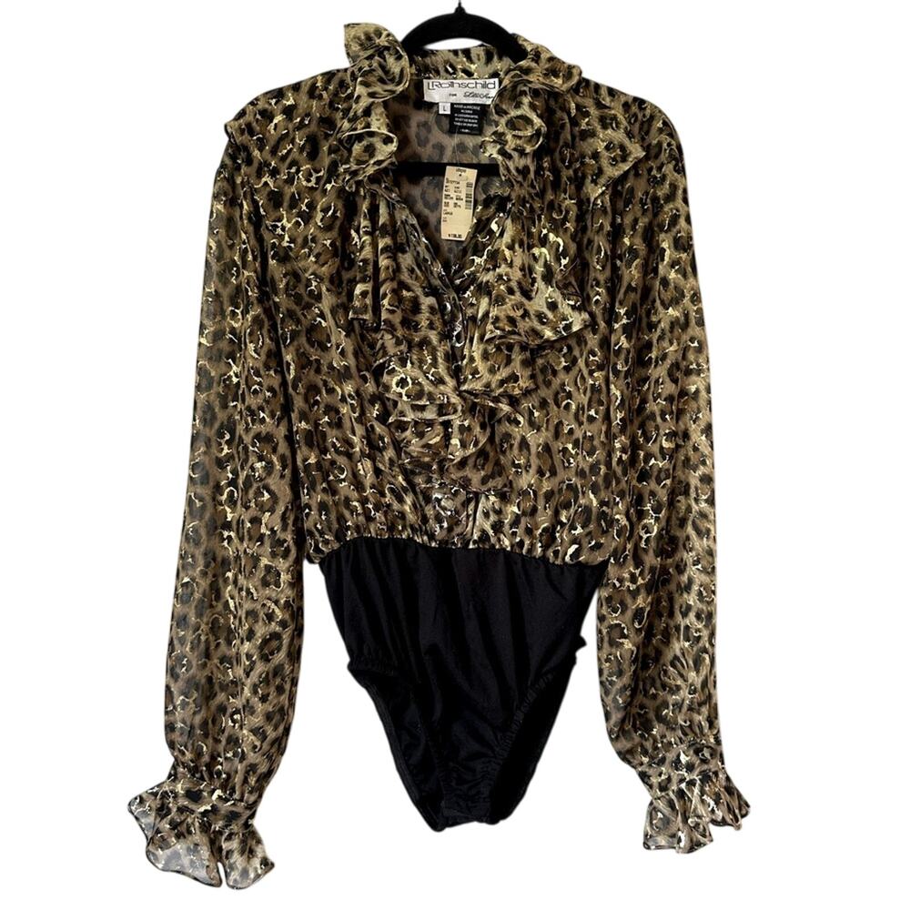 L Rothschild for Lilli Ann Bodysuit Size Large Night Life Ruffle Sheer Leopard - Picture 1 of 8